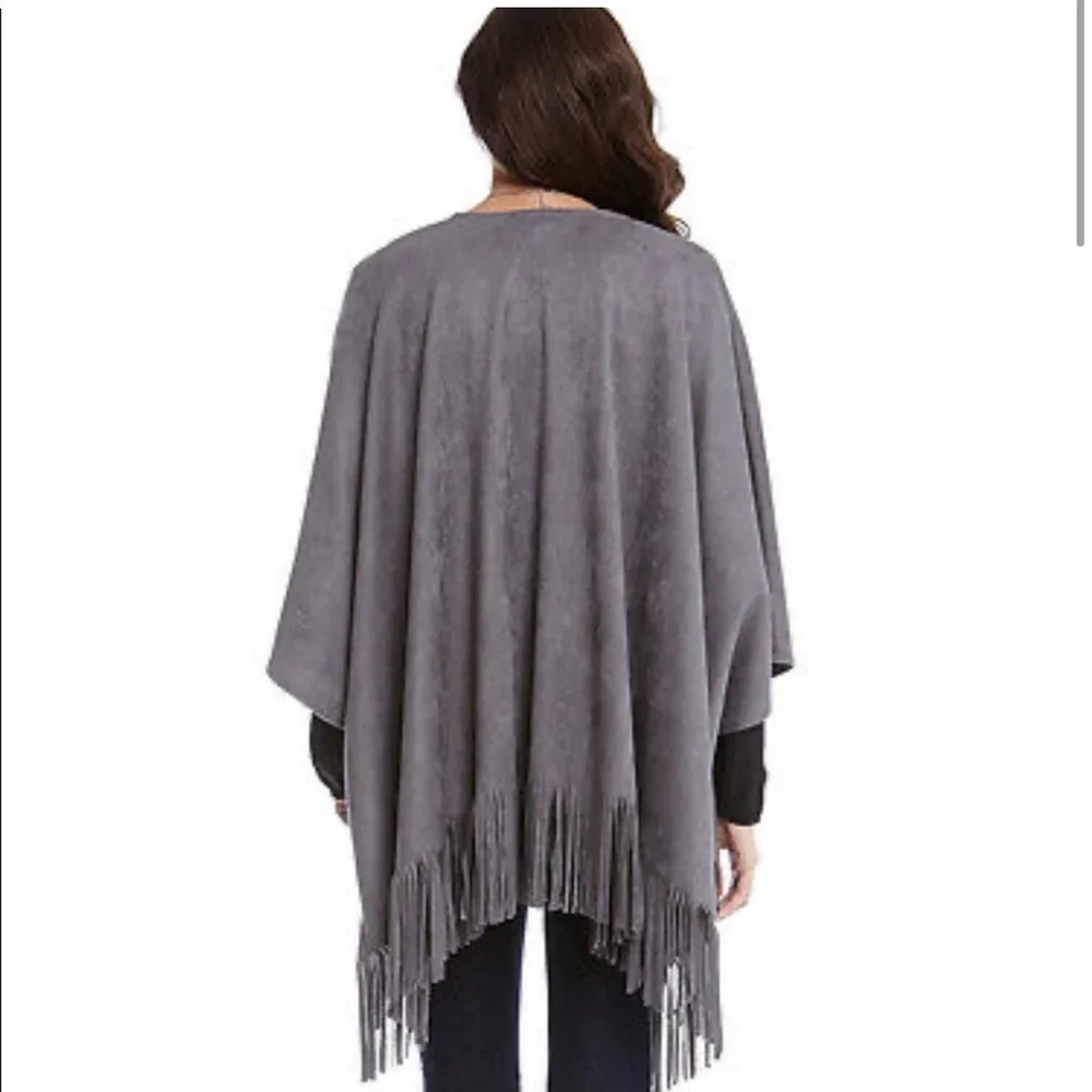 Karen Kane Faux Suede Tan Fringe Cape Large - Picture 10 of 12